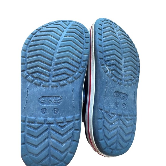 Crocs Kids Clog Navy‎ Blue Red White Stripe J2 Comfort Classic Sandals - Picture 8 of 8